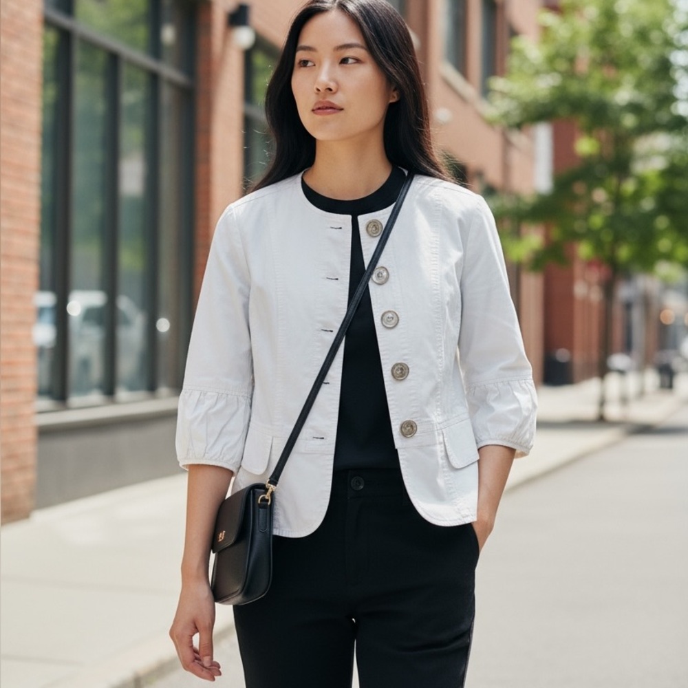 Burberry White Button-Up Blazer